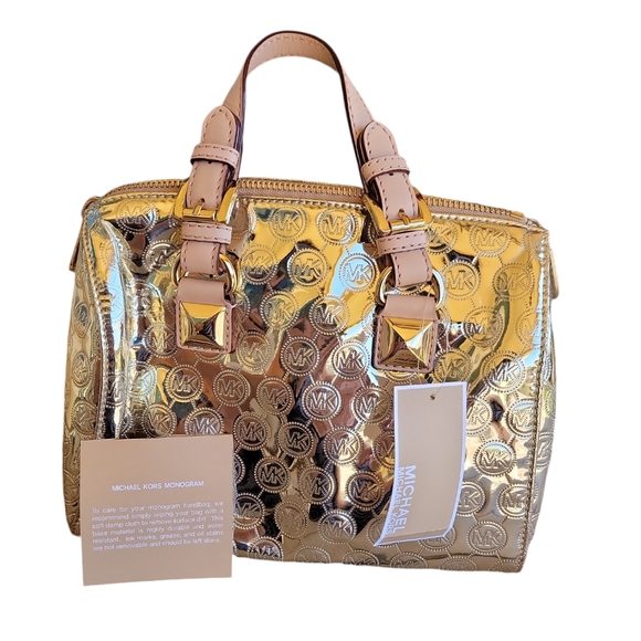 Michael Kors Grayson Sm Satchel Pale Gold Coated Monogram 30S11GYS1Z - Picture 1 of 11